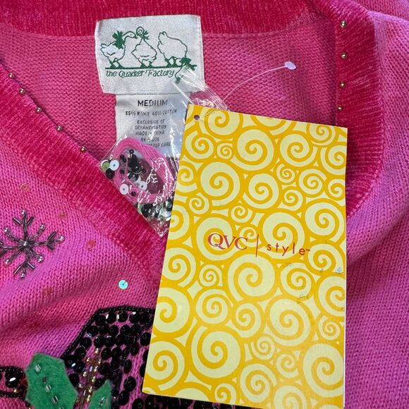 NEW QUACKER FACTORY woman's size medium M Christmas beaded bling snowman sweater - Picture 10 of 12